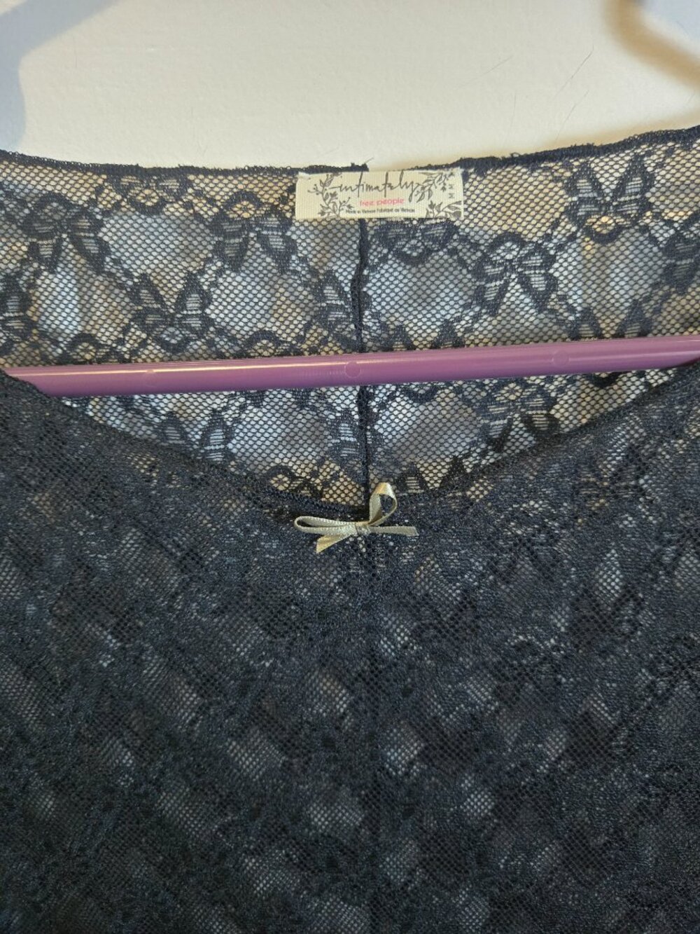 Free People Intimately Black Lace Sheer Long Sleeve Mesh Top M Boho Festival - Picture 3 of 9